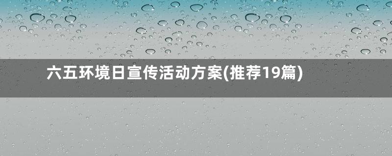 六五环境日宣传活动方案(推荐19篇)