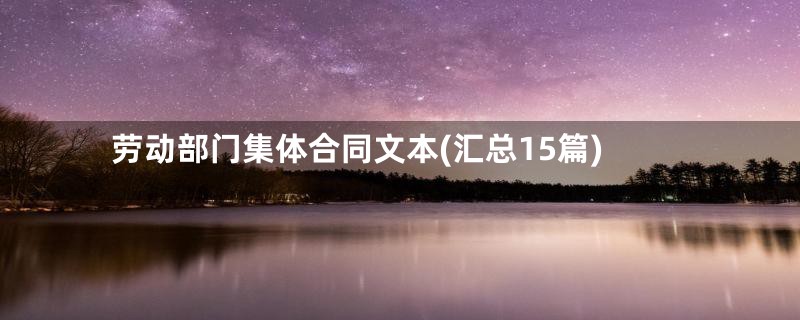 劳动部门集体合同文本(汇总15篇)