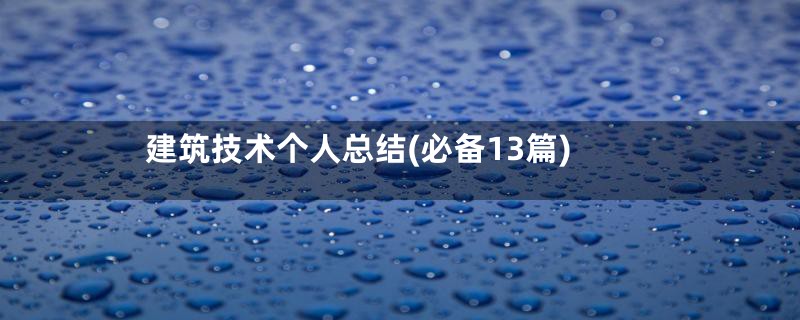 建筑技术个人总结(必备13篇)