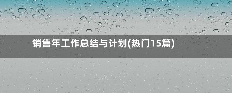 销售年工作总结与计划(热门15篇)