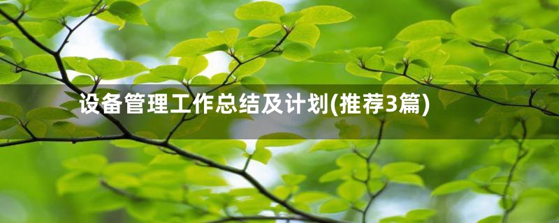 设备管理工作总结及计划(推荐3篇)