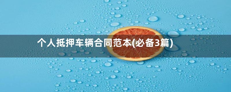 个人抵押车辆合同范本(必备3篇)