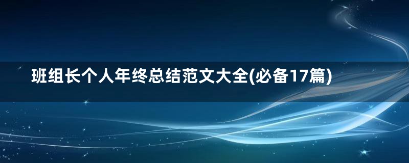 班组长个人年终总结范文大全(必备17篇)