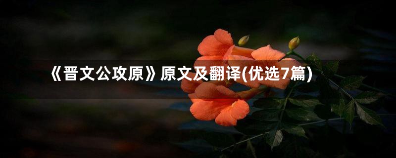 《晋文公攻原》原文及翻译(优选7篇)