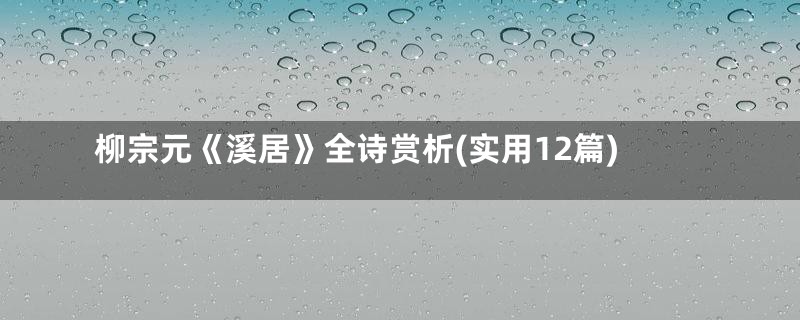 柳宗元《溪居》全诗赏析(实用12篇)