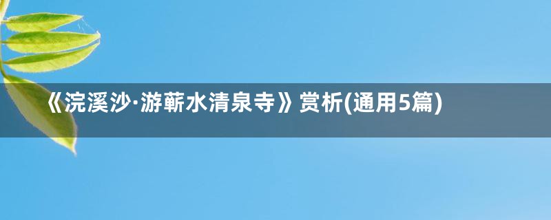 《浣溪沙·游蕲水清泉寺》赏析(通用5篇)