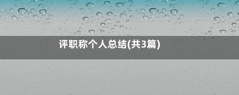 评职称个人总结(共3篇)