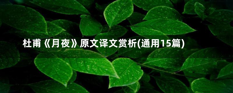 杜甫《月夜》原文译文赏析(通用15篇)